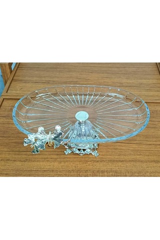 Elta Collection Lüx Hediyelik Metal Ayaklı Gümüş Oval Kelebekli Sunumluk Kurabiyelik - Yeni Serisi Gümüş Oval Düz Yüksek