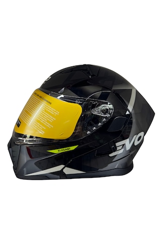 Kask Evo Marka Vizörlü Çeneden Açılır Metalik Siyah - Gri