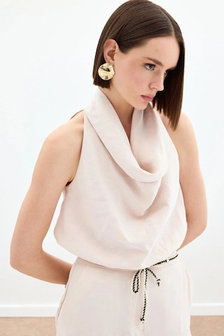 Sateen Degaje Yaka Bluz - Bej Bej