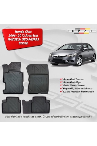 Honda Civic Sedan Paspas FD6 Araca Özel 2006 - 2012 BOSSE 3D Havuzlu Oto Paspas