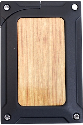 Caseti Tek Torch Pürmüz Siyah Ahşap Desenli Metal Puro Çakmağı