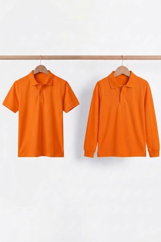 Nacar Store Unisex Çocuk Uzun Ve Kısa Kollu Polo Yaka Okul Tişörtü 2'li Set Turuncu