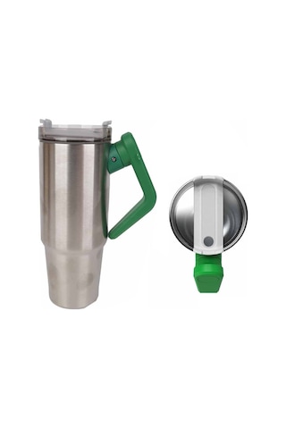 Geeksen 304 Paslanmaz Çelik Buzluk Bardak, 8 Saat Isı/36 Saat Soğuk Saklama, Döner Saplı Taşınabilir, 900ml Gümüş Siyah