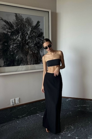 Kahverengi Maxi Basic Etek Siyah