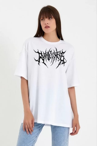 Modi Unisex Bisiklet Yaka Baskılı Oversize T-shirt - Beyaz - Mymg104407