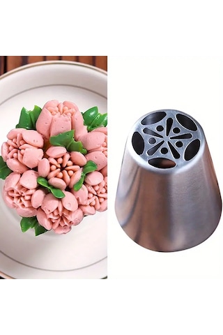 Paslanmaz Çelik Krema Sıkma Torbası Ucu , Rus Duyu, 1 Adet+4 Adet Sıkma Torbası No5 Metal