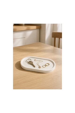 Dekoratif Oval Tepsi Takı, Anahtar Ve Aksesuar Düzenleyici 17,5 X 8 Cm Beyaz - 910555067 Beyaz - 910555067