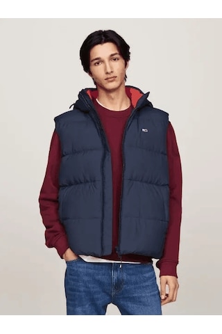 Tommy Jeans Tommy Hilfiger Erkek Kapşonlu Fermuarlı Lacivert Yelek Mavi