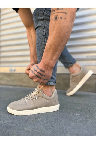 Mevese Camden Bağcıklı Keten Kumaş Erkek Günlük Sneaker Ayakkabı Bej