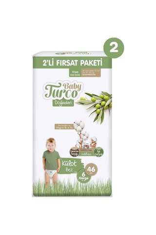 Baby Turco Doğadan 2'li Ekonomik Fırsat Paketi Külot Bez 6 Numara Xlarge 92 Adet