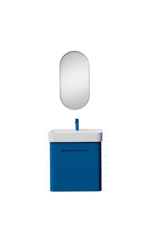 Creavit Colorit Çekmeceli Lavabo Dolabı 60 Cm Ve Oval Ayna Ocean