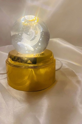 3d Led Işık Cam Küre Tek Renk Kristal Küre Fantezi Dekoru Gece Lambası Günışığı Gold Dönene Kaideli 6 Cm Unikorn Ay