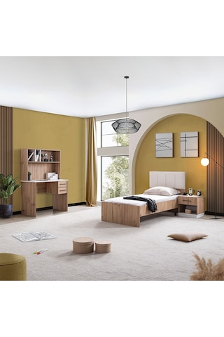 Genç Odası Efes Çalışma Masası,karyola,komodin Ceviz Krem Ceviz
