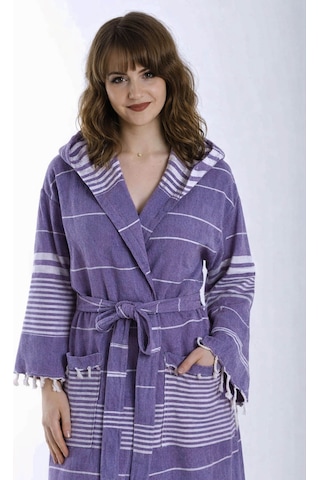 Kapüşonlu Kadın / Erkek Peştemal Bornoz Soft %100 Pamuklu Natural Mor