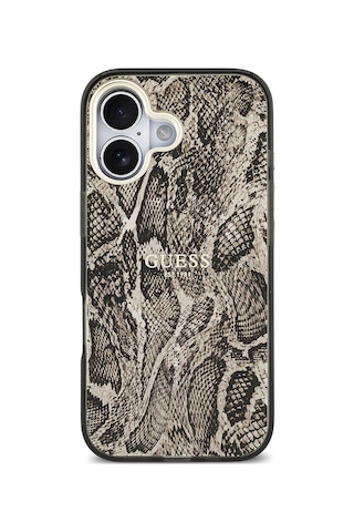 Apple Uyumlu iPhone 17 Kılıf Guess Lisanslı M-safe Özellikli Yazı Logolu Python Desenli Kapak Kahverengi Kahverengi