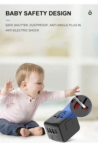 Fastbuy Mavi Evrensel Seyahat Şarj Aleti - 4 Usb 3 Usb-a + 1 Type-c Hızlı Şarj, 150+ Ülke Uyumlu, 5 Cihazı Eşzamanlı Şarj, Ha