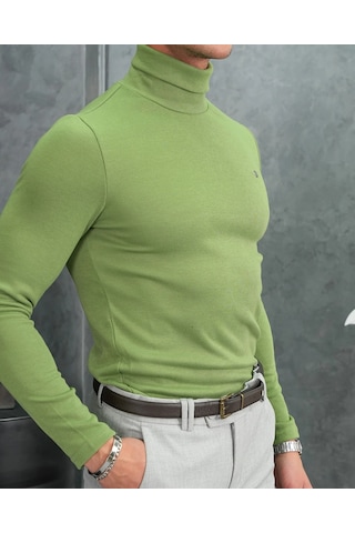 Modefendi Slim Fit İtalyan Kesim Tam Balıkçı Boğazlı Kazak Fıstık Yeşili
