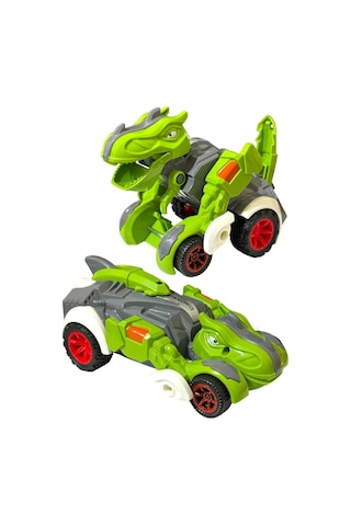 Trex Dinazor Figür Araba Sürtmeli Teker Transformers Robot Dinozor 15cm Yeşil Renkli