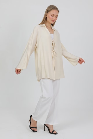 Doğal Viskon Kumaş Cepli Bağcıklı Kadın Kimono 1167 Hafif, Dökümlü, Akışkan, Yazlık Model Krem