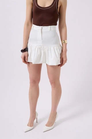 Büzgü Detay Mini Etek Beyaz
