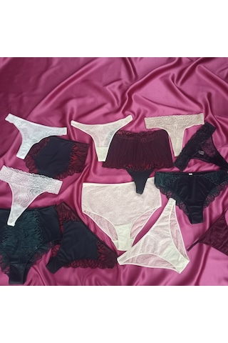 Bonbon Kadın Pamuklu 10'lu Paket Karışık Renk Hipster String Tanga Checky Brazilya Külot Bb2471 Renkli