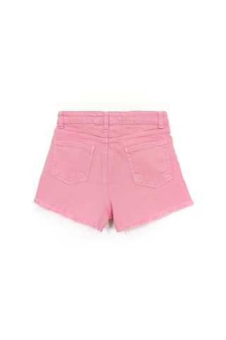 Cep Detaylı Pembe Renk Kız Çocuk Eskitme Paça Kot Denim Jean Şort Pembe