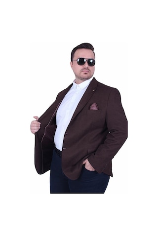 Starbattal Erkek Büyük Beden 4 Drop Blazer Şönili Ceket 500602 Kahverengi Kahverengi