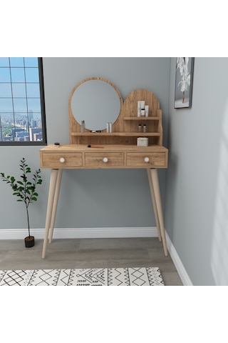 Arnetti Ruges Aynalı Makyaj Masası Ahşap Ayaklı Atlantik Çam