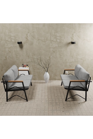 Mb Garden Furnıture Simetri Model, Balkon, Bahçe, Cafe, Metal Koltuk Takımı, Bahçe Takımı , Çay Seti, 2+2 Süngerli Açik Gri