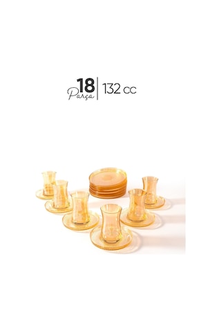 Mest Dmt 18 Parça 6 Kişilik Lüsterli Pasta Tabaklı Çay Bardağı Seti 132 Cc - Parlak Ve Zarif Füme