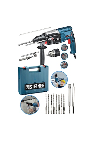 Steiner 4000 W Darbeli Kırıcı Delici Matkap + Mandren + 10 Parça Uç