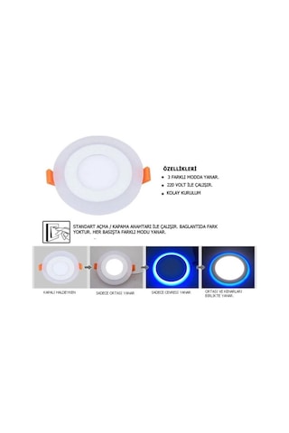 Atlantis 6 Watt 3+3 Çift Renkli Led Panel Spot Lamba Mavi-Beyaz 3