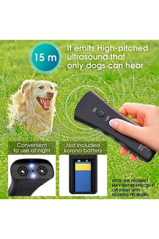 Geeksen Elektroakustik İki Başlı Köpek Kovucu Cihazı, Fenerli Ve Pil Dahil, Tüm Mevsimlerde Köpek Havlamasını Engeller