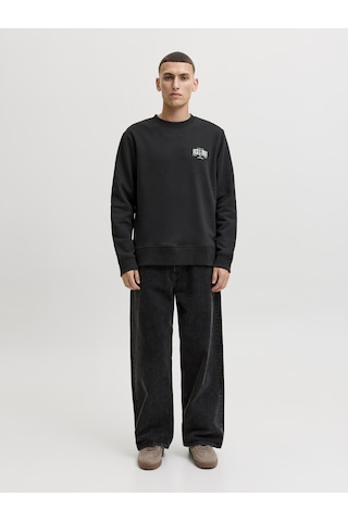 Jack & Jones Erkek Gögüs Baskili Bisiklet Yaka Sweatshirt - Aero - 12298492 Siyah