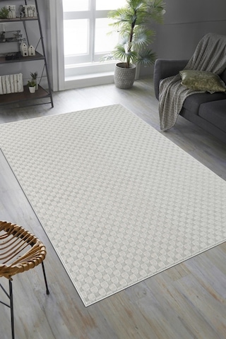 Pamuk Tabanlı Modern Tasarımlı Sisal Dama Gri Renk Halı Krem