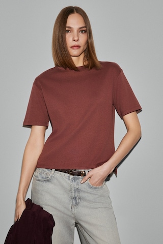 ETHIQUET CO ENA Kadın Organik Pamuklu Bisiklet Yaka Oversize Fit Kısa Kollu Kiremit Rengi T-Shirt