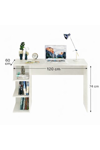 Kidy Woody Çalışma Masa - Raflı Çlışma Masa - Ofis Masası - Ders Masası 120 60 74 Cm Beyaz
