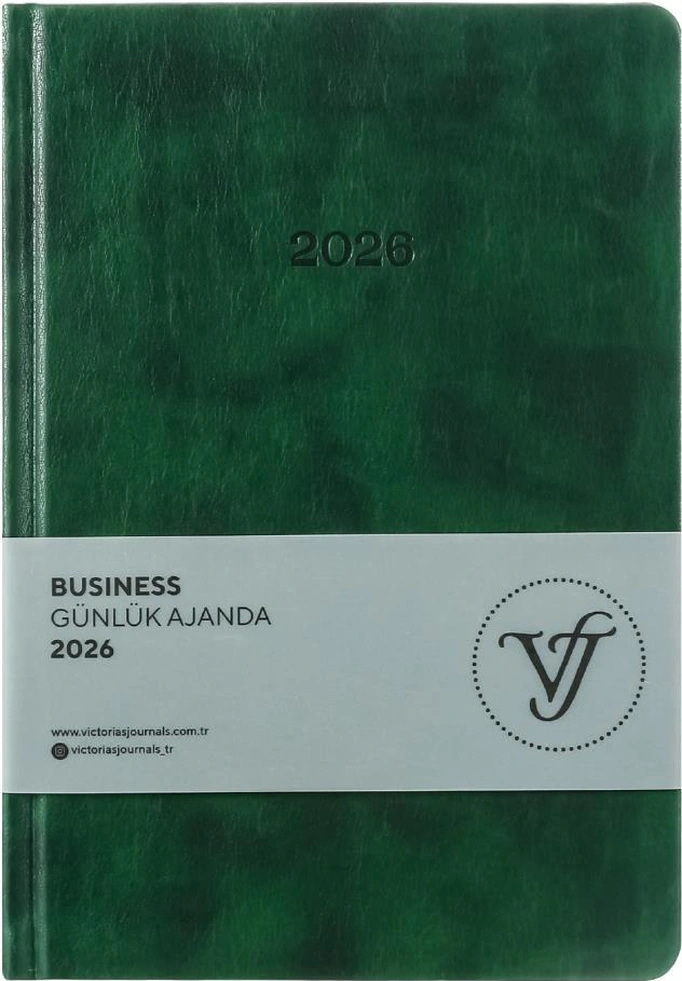Victoria's Journals Business 2026 Günlük Ajanda 17x24cm Sert Kapak Ivory 80gr. Ayraçlı Yeşil Yeşil