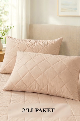 Formeya Pamukkale Alez Kahverengi %100 Pamuk Kapitone Yastık Koruyucu Alez 2 Adet 50X70 CM