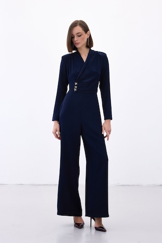 Sateen Fiyonk Aksesuarlı Krep Tulum - Lacivert-136703 Lacivert