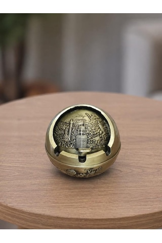 Kapaklı Metal Küllük Açılır Kapanır Dekoratif Masa Üstü Küllük Vintage Sarı 7.5 Cm