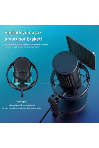 Gm7 Profesyonel Rgb Semi Pro Tak Çalıştır Usb Kablolu Vlog Canlı Yayın Stüdyo Mikrofon