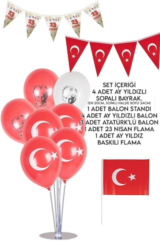 23 Nisan Balon Standlı Çubuklu Bayraklı Süsleme Seti Türk Bayrağı Flama Ev Kreş Okul Süsü Tüm Yaşlar