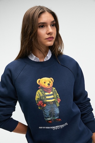 Grımelange AELORIA Kadın Önü Baskılı Reglan Kol Oversize Lacivert Sweatshirt