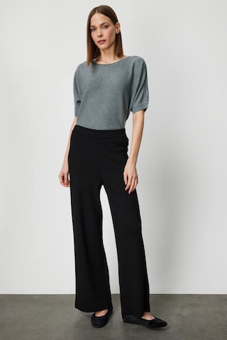 On Kadın Beli Lastikli Bol Paça Triko Pantolon 63321 Siyah Siyah