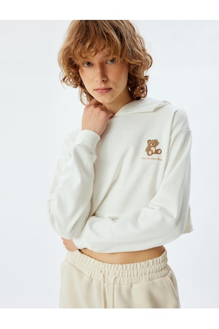 Koton Şortlu Pijama Takımı Crop Kapüşonlu Üst Ve Şort Ekru 5wlk40242mk Ekru