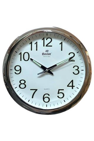 Eastar A3071 Fosforlu Ve Sessiz Duvar Saati 31 Cm Gümüş