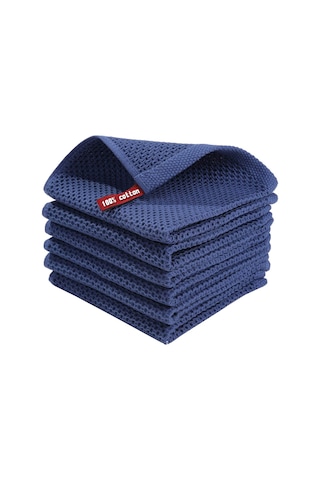 Jeemson Mavi Honeycomb Desenli 6'lı Tam Pamuk Mutfak Temizlik Bezi - 34x34 Cm, Dayanıklı, Kolay Kullanım, Ev Temizliği İçin Uygun