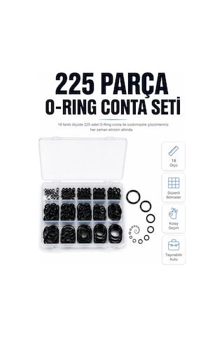 225 Parça Profesyonel O-ring Conta Kiti Su, Yağ Ve Hava Sızdırmazlık Tamir Seti Standart