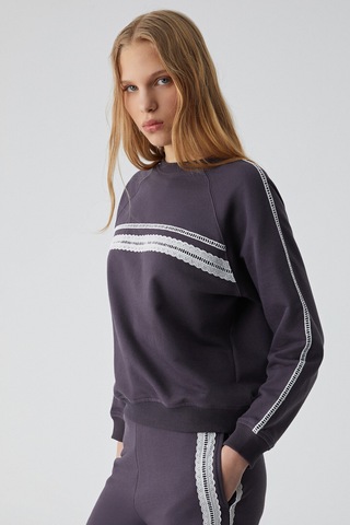 Ethıquet Jınx Kadın %100 Pamuk Relaxed Fit Yuvarlak Yaka Uzun Kol Dantel Detaylı Mor Sweatshirt